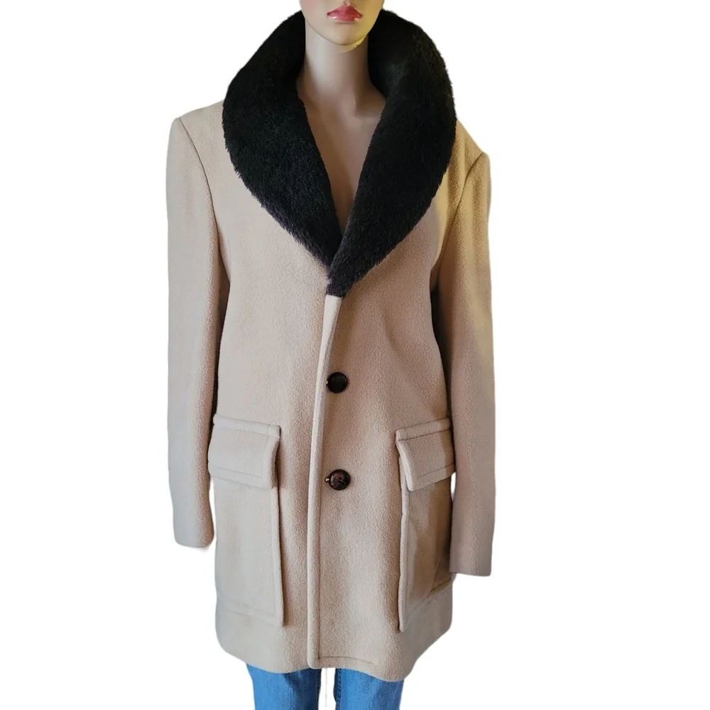 Vintage Pendleton Tan Wool Overcoat Peacoat Breasted Coat Jacket Women's Large - Picture 2 of 10